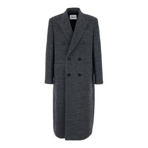 Tonywack Men Grey Double-Breasted Coat With Classic Lapels In Wool Blend Man